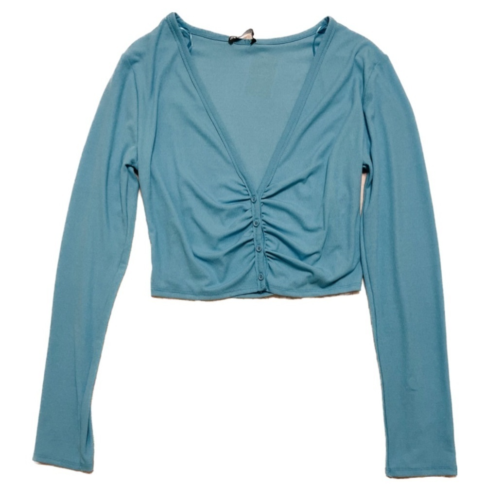 NEW ZARA - Long-Sleeve Button-Up Cinch Tee